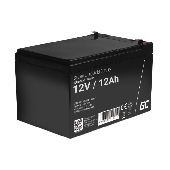 Green Cell AGM VRLA 12V 12Ah maintenance-free battery for the alarm system, cash register, toys (AGM07)
