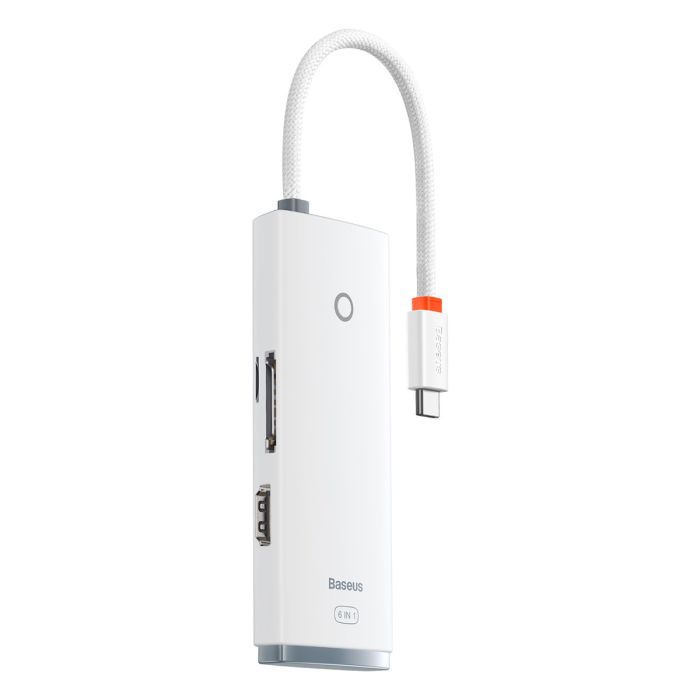 Baseus Lite Series multifunctional HUB USB Type C - 2 x USB 3.0 / USB Type C / HDMI 1,4 / SD / TF white (WKQX050002)