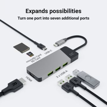 Green Cell Adapter HUB GC Connect 7in1 (3xUSB-A 3.1 HDMI 4K 60Hz USB-C PD 85W) for Apple MacBook M1/M2, Lenovo X1, Asus ZenBook, Dell XPS (HUBGC01)