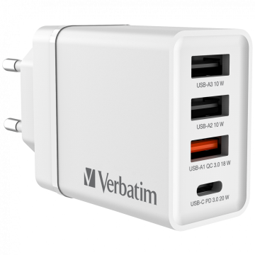 Verbatim 30 W USB Wall Charger – Charger with 4 Ports White