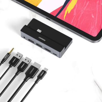 Ugreen HUB multifunctional 5in1 iPad Pro (USB-C - AUX / 2xUSB-A / HDMI / USB-C PD) gray (CM317)