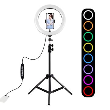 Puluz PKT3044 Tripod Mount 1,1m + 26cm RGBW LED Ring Vlogging