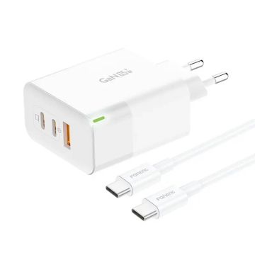 Foneng GAN65 Charger USB-A, 2x USB-C GaN 65W with USB-C cable