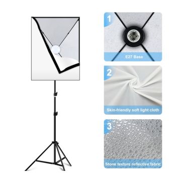 Puluz PU5070EU 50x70cm Studio Softbox + 2m Tripod Mount + Single E27 30W 5700K White Light LED Bulb Photography Kit