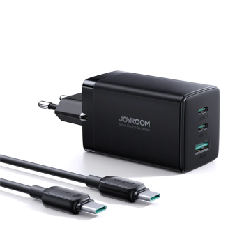 Joyroom fast GaN charger 65W USB-A, 2x USB-C black + USB-C - USB-C cable 100W 1.2m (TCG01)
