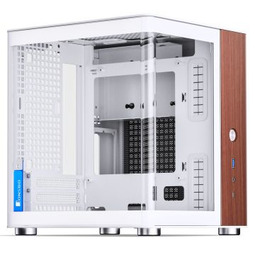 Jonsbo TK-0 PC Case, Mini-Tower, Mini-ITX, Tempered Glass, Wood - White (TK-0 White)