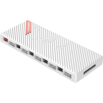 YAODHAOD 20-Port ARGB PWM HUB, RGB Controller 12V 5V 2-in-1 Integrated Fan Hub, Digital Control of Lighting and Fan Speed (White)