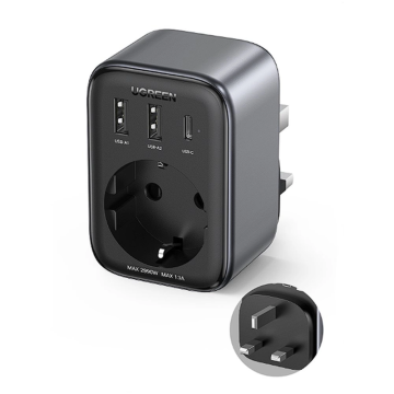 Ugreen Wall charger 30W (2xUSB/USB C/AC) / adapter EU - UK 13A CD314 - black