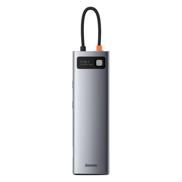 Baseus Metal Gleam 11in1 multifunctional HUB USB Type C - 3x USB 3.2 Gen 1 5Gbps / USB Type C PD 100W / 3,5 mm mini jack AUX / VGA Full HD 60Hz / 2x HDMI 4K 30Hz / TF (CAHUB-CT0G)