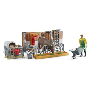 Bruder bworld Cow and calf barn with farmer (62611)