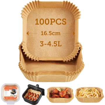 Cosori Baking Paper for Hot Air Fryer, 3-4.5L, 100 Pieces, 16.5 cm, Unbleached and Non-Stick Square Disposable Paper for Airfryer