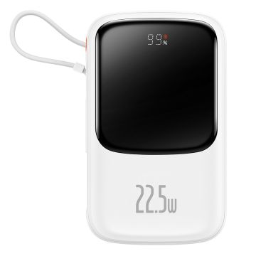 Baseus Qpow Digital Display powerbank with fast charging 20000mAh 22.5W QC/PD/SCP/FCP with built-in USB-C cable white