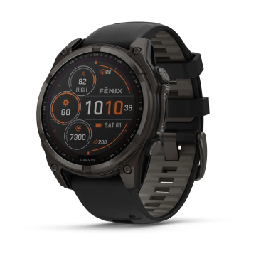 Garmin Fenix 8 47mm Solar Sapphire Carbon Grey DLC Titanium with Black/Pebble Grey Silicone Band (010-02906-11)