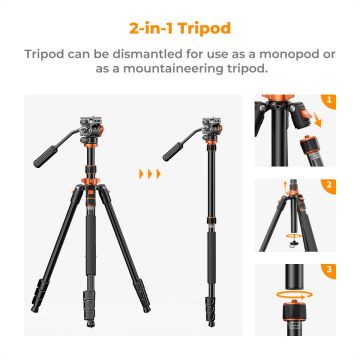 K&F Concept K234A7 Video Tripod with FH-03 Head