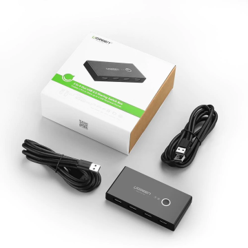 UGREEN USB Switch 2PC KVM USB Switch 2 in 4 Out for Stable Data Transfer Switch with 2 USB Cables for Peripherals (30767)