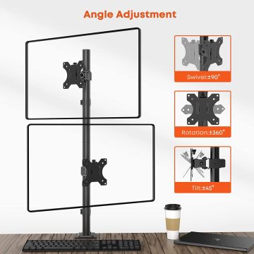 WORLDLIFT Vertical Double Monitor Mount for 13-32 Inch LCD LED Screens 2 mounting options Black