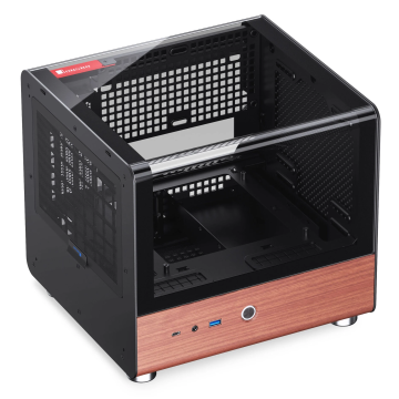 Jonsbo TK-0 PC Case, Mini-Tower, Mini-ITX, Tempered Glass, Wood - Black (TK-0 Black)
