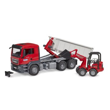 Bruder MAN TGS Truck with Roll-Off-Container and Schäffer Compact loader (03767)
