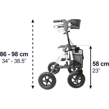 KMINA PRO - Rollator with Pneumatic Tyres for Outdoors, Foldable Rollator Outdoor with Large Wheels (0604)