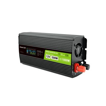 Green Cell Power Inverter LCD 12V 500W/1000W Car Inverter with Display - Pure Sine Wave (INVGC12P500LCD)