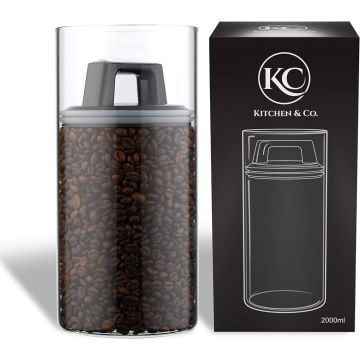Kitchen & Co. Storage Jars with Vacuum Lid, Airtight Storage, Storage Container with Lid, Moth-Proof Jars, Glass Vacuum Coffee Canister, BPA-Free (B08HXKND88)