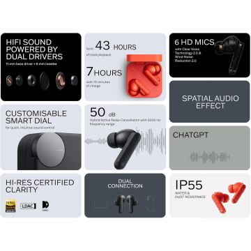 CMF by Nothing Buds Pro 2 Wireless Earbuds with HiFi Sound, 50dB Intelligent Active Noise Cancellation, HD Microphones Dark Grey