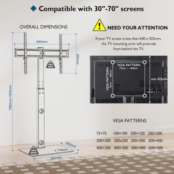 BONTEC TV Floor Stand 30–70 inch VESA 600x400 mm (B07DRC6Q1Y)