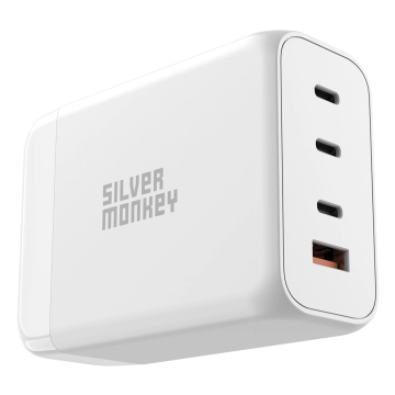 Silver Monkey SMA156 200W 3xUSB-C PD USB-A QC 3.0 GaN Charger with Detachable Power Cable - White