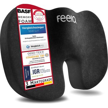 feela. Premium Orthopaedic Seat Cushion (Black Color, Medium, 60-100kg)
