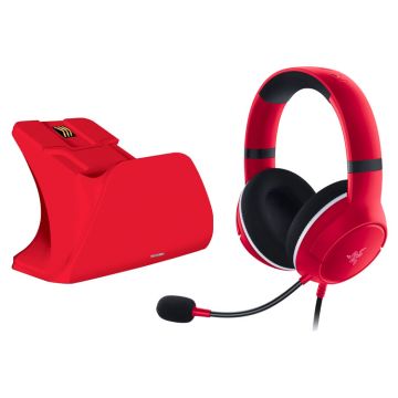 Razer Gaming Headset Kaira X and Charging Stand For Xbox Controller Duo Bundle Red